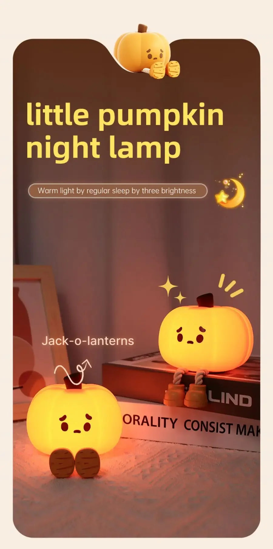 Pumpkin Silicone Night Light – Rechargeable LED Touch Lamp with Adjustable Brightness