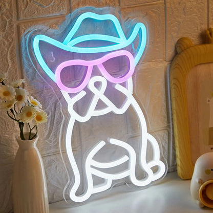 Cartoon Bulldog LED Neon Sign – USB-Powered 3D Wall Art for Game Room, Bedroom, or Living Room