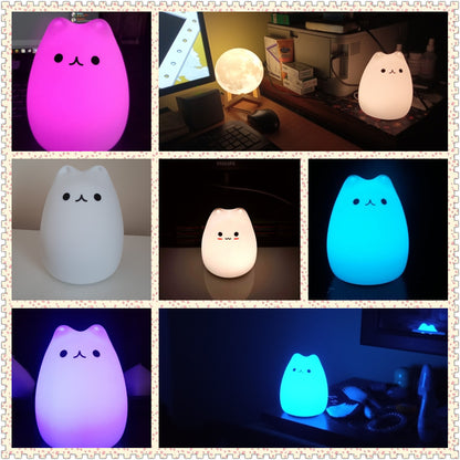 Mini Cat Night Lamp – 7-Color Touch-Control LED Light for Bedroom, Eye-Friendly and Portable