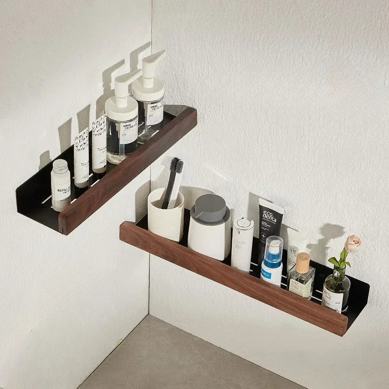 Bathroom Shelf – Solid Wood Wall-Mounted Shower Storage Rack, Punch-Free Toilet Organizer