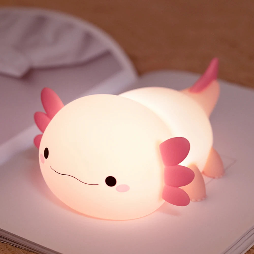 Axolotl Night Light – Portable USB Rechargeable Silicone Lamp with Adjustable Brightness