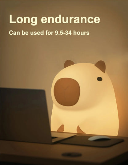 Capybara Silicone Night Light – USB Rechargeable, Dimmable Sleep Lamp for Cozy Decor