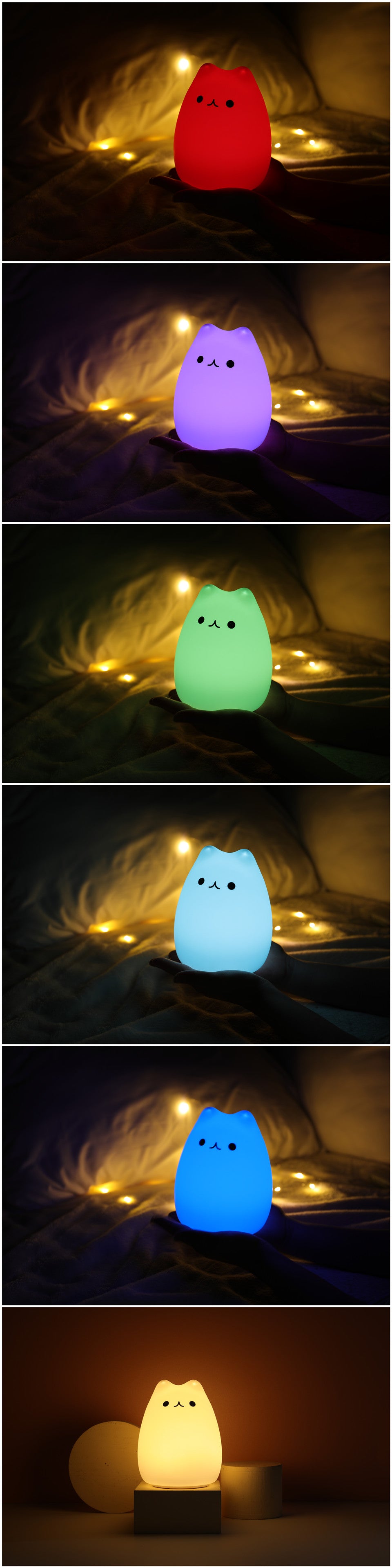 Mini Cat Night Lamp – 7-Color Touch-Control LED Light for Bedroom, Eye-Friendly and Portable