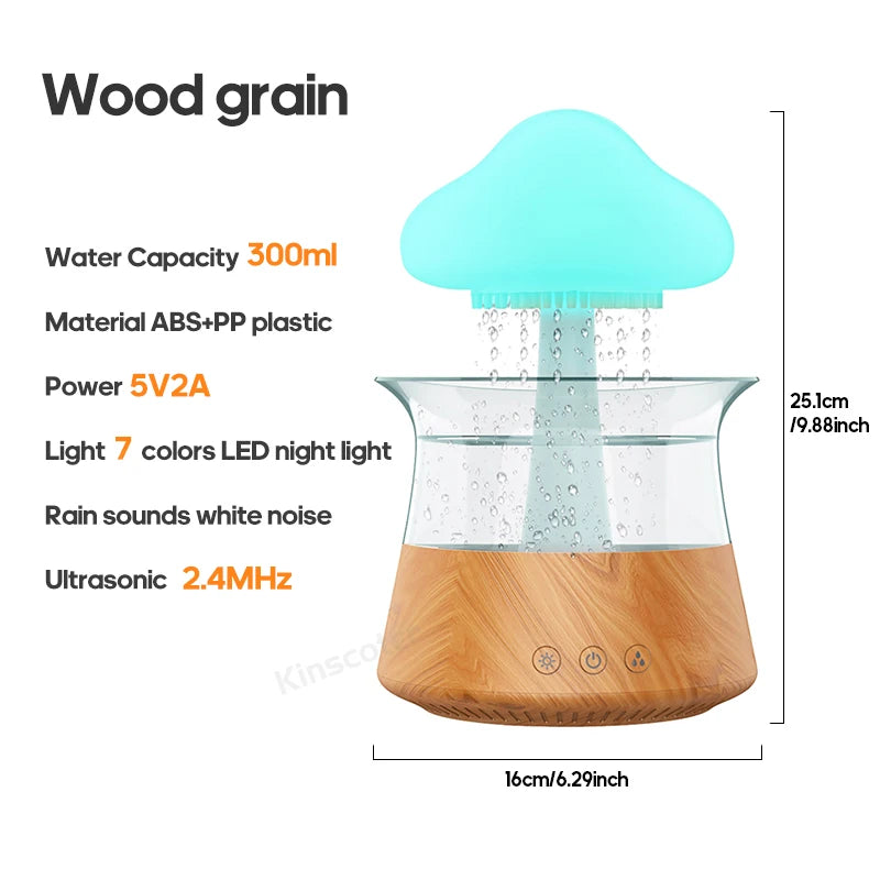 Rain Cloud Air Humidifiers 300ml with 7 Colors Mood Light Aroma Diffuser White Noise Raindrop Humidifiers for Home Bedroom Gift