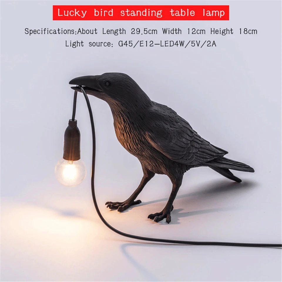 Nordic Lucky Bird Table Lamp – Creative Resin Lighting Fixture for Bedroom and Living Room