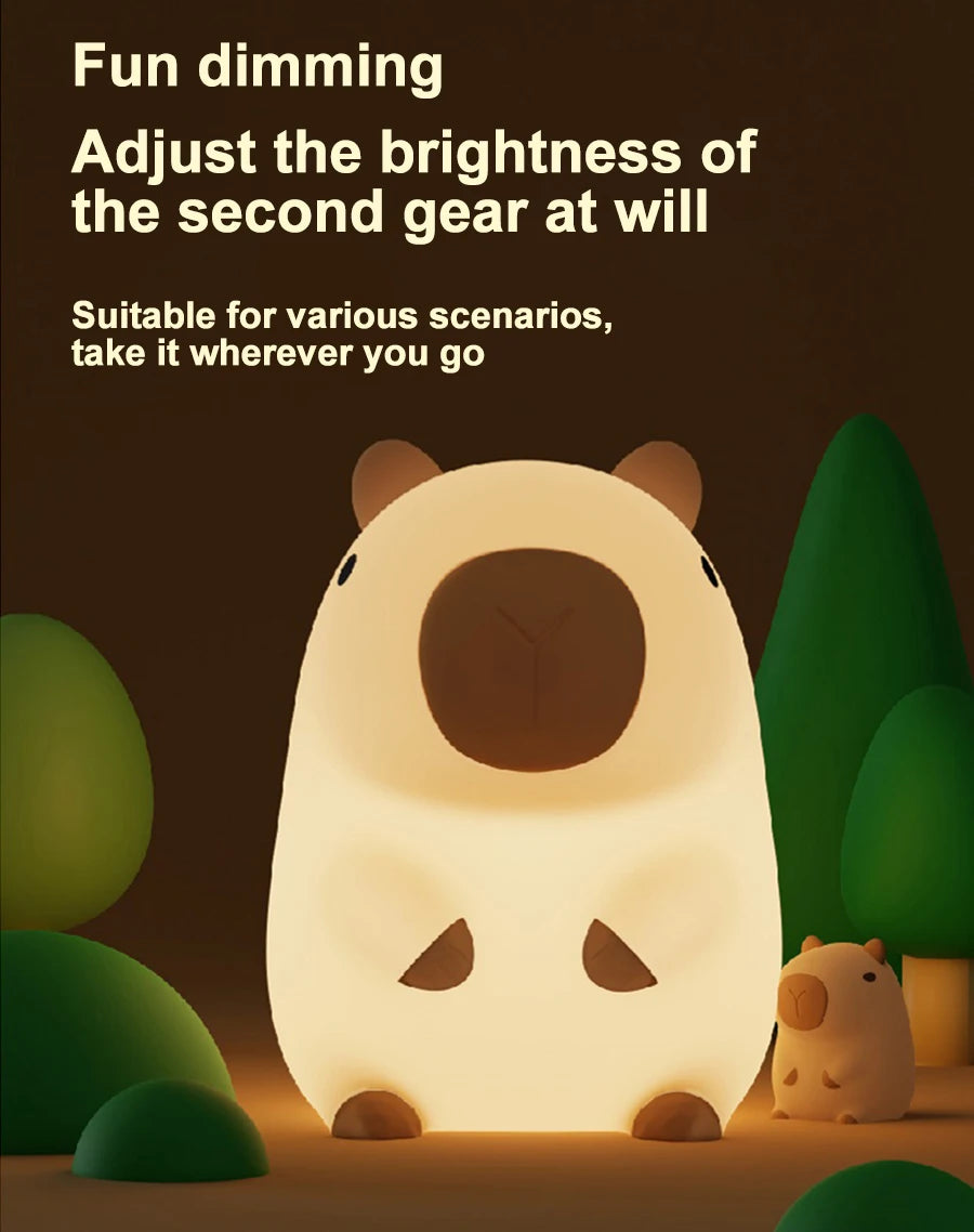 Capybara Silicone Night Light – USB Rechargeable, Dimmable Sleep Lamp for Cozy Decor