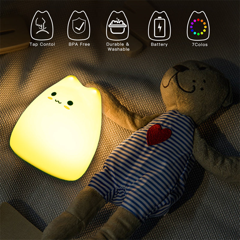 Mini Cat Night Lamp – 7-Color Touch-Control LED Light for Bedroom, Eye-Friendly and Portable