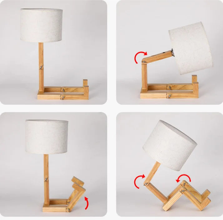 Wooden Robot Table Lamp – Creative Nordic Desk Lamp for Modern Home Decor