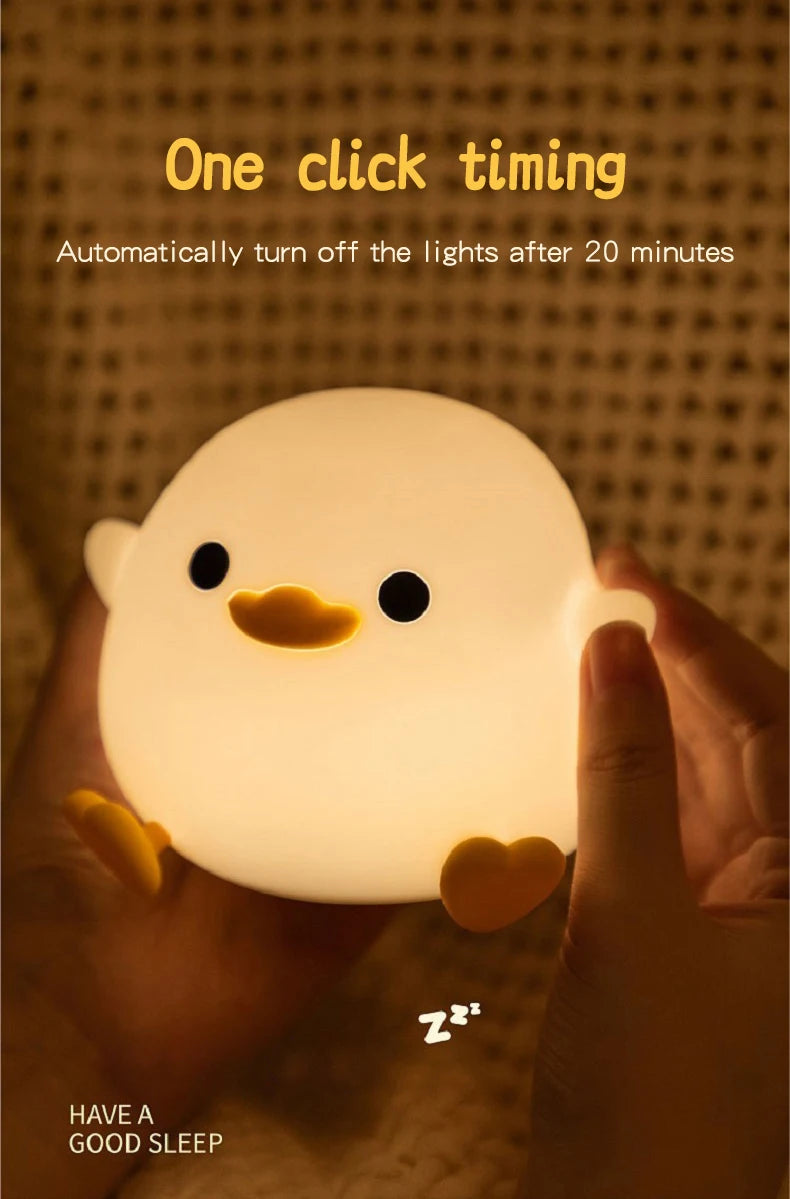 Doudou Duck Night Light – Soft Light Silicone Lamp, USB Rechargeable, Adjustable Brightness