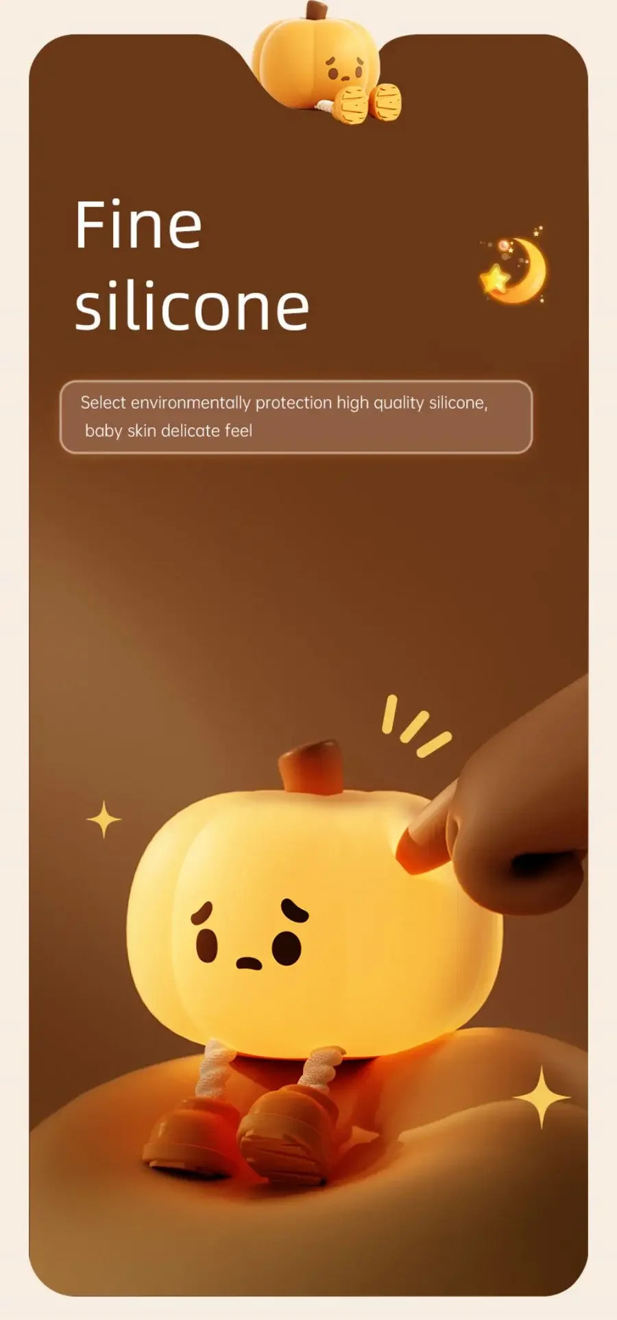 Pumpkin Silicone Night Light – Rechargeable LED Touch Lamp with Adjustable Brightness