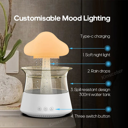 Rain Cloud Air Humidifiers 300ml with 7 Colors Mood Light Aroma Diffuser White Noise Raindrop Humidifiers for Home Bedroom Gift