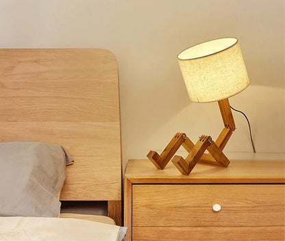 Wooden Robot Table Lamp – Creative Nordic Desk Lamp for Modern Home Decor