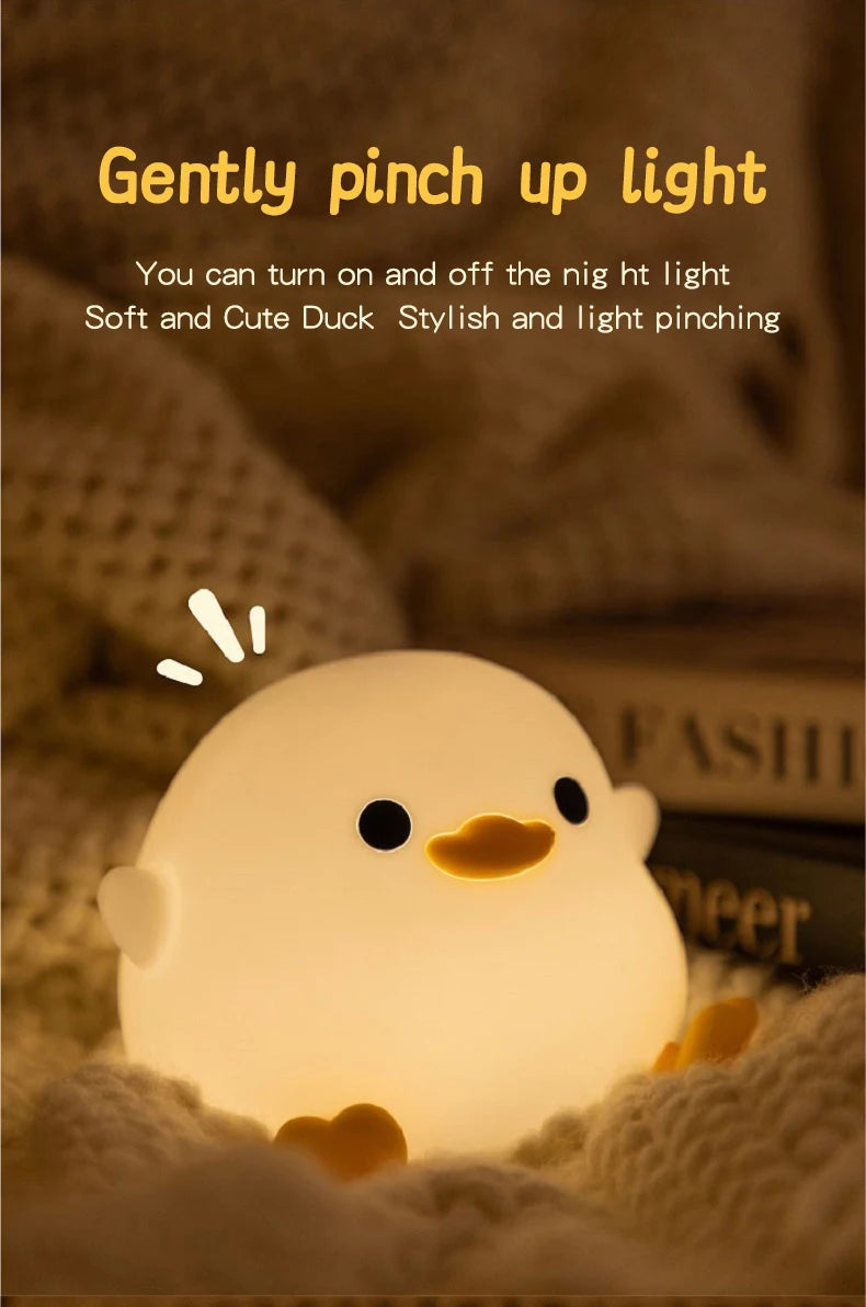 Doudou Duck Night Light – Soft Light Silicone Lamp, USB Rechargeable, Adjustable Brightness