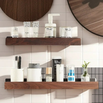 Bathroom Shelf – Solid Wood Wall-Mounted Shower Storage Rack, Punch-Free Toilet Organizer