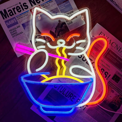 Lucky Cat Neon Sign – LED Light Wall Decor for Home, Bar, Living Room, or Club