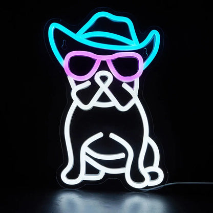 Cartoon Bulldog LED Neon Sign – USB-Powered 3D Wall Art for Game Room, Bedroom, or Living Room