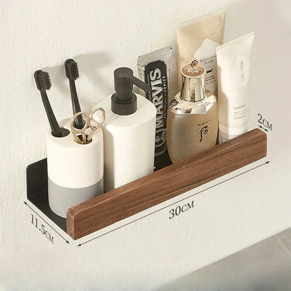 Bathroom Shelf – Solid Wood Wall-Mounted Shower Storage Rack, Punch-Free Toilet Organizer