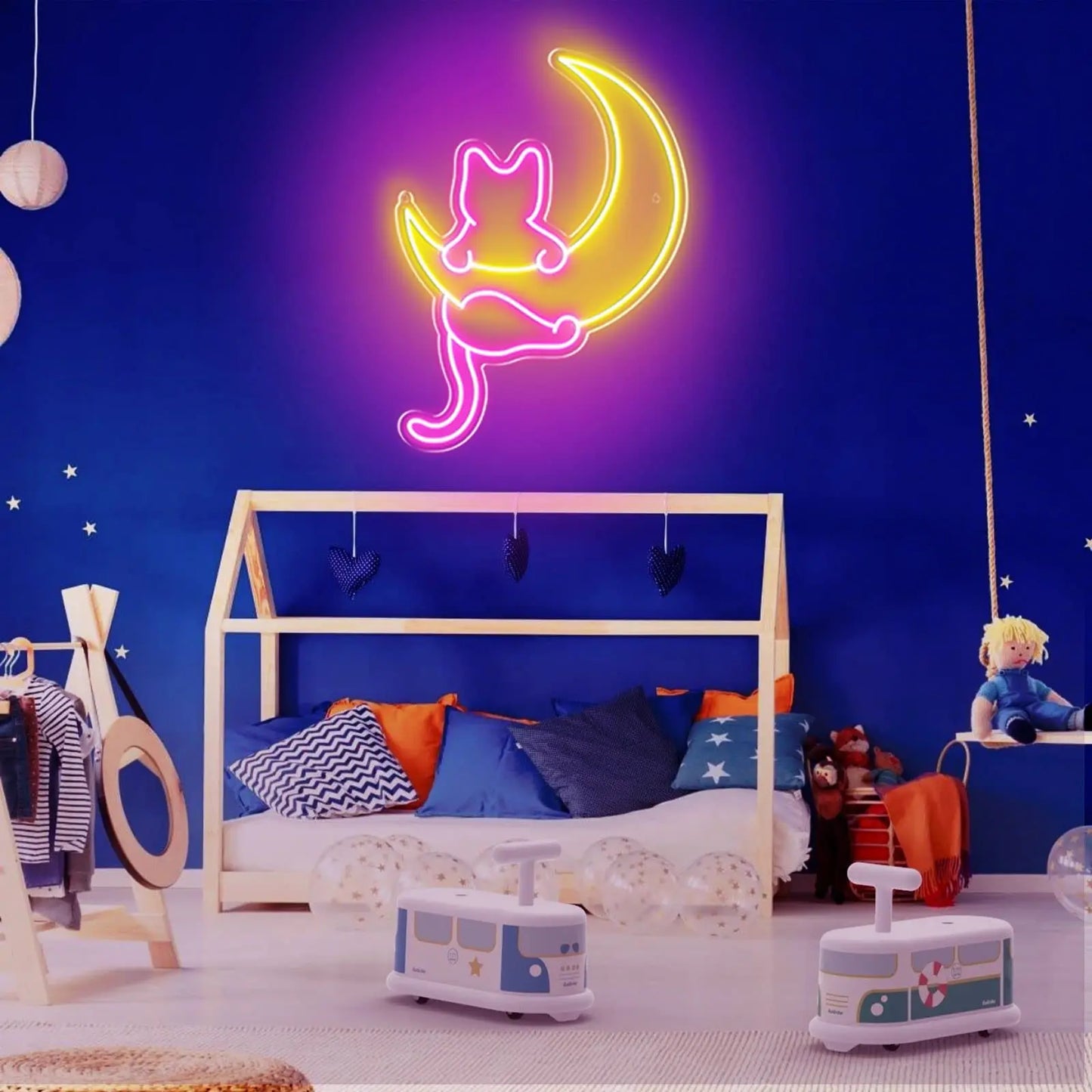 Anime Cat & Moon Neon Sign – LED Wall Decor Light for Bedroom, Home, and Gift