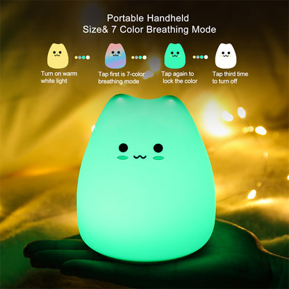 Mini Cat Night Lamp – 7-Color Touch-Control LED Light for Bedroom, Eye-Friendly and Portable