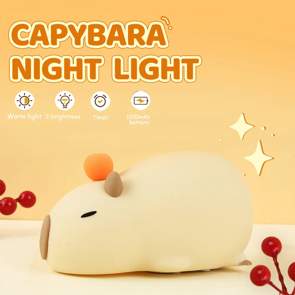 Capybara Silicone Night Light – USB Rechargeable, Dimmable Sleep Lamp for Cozy Decor