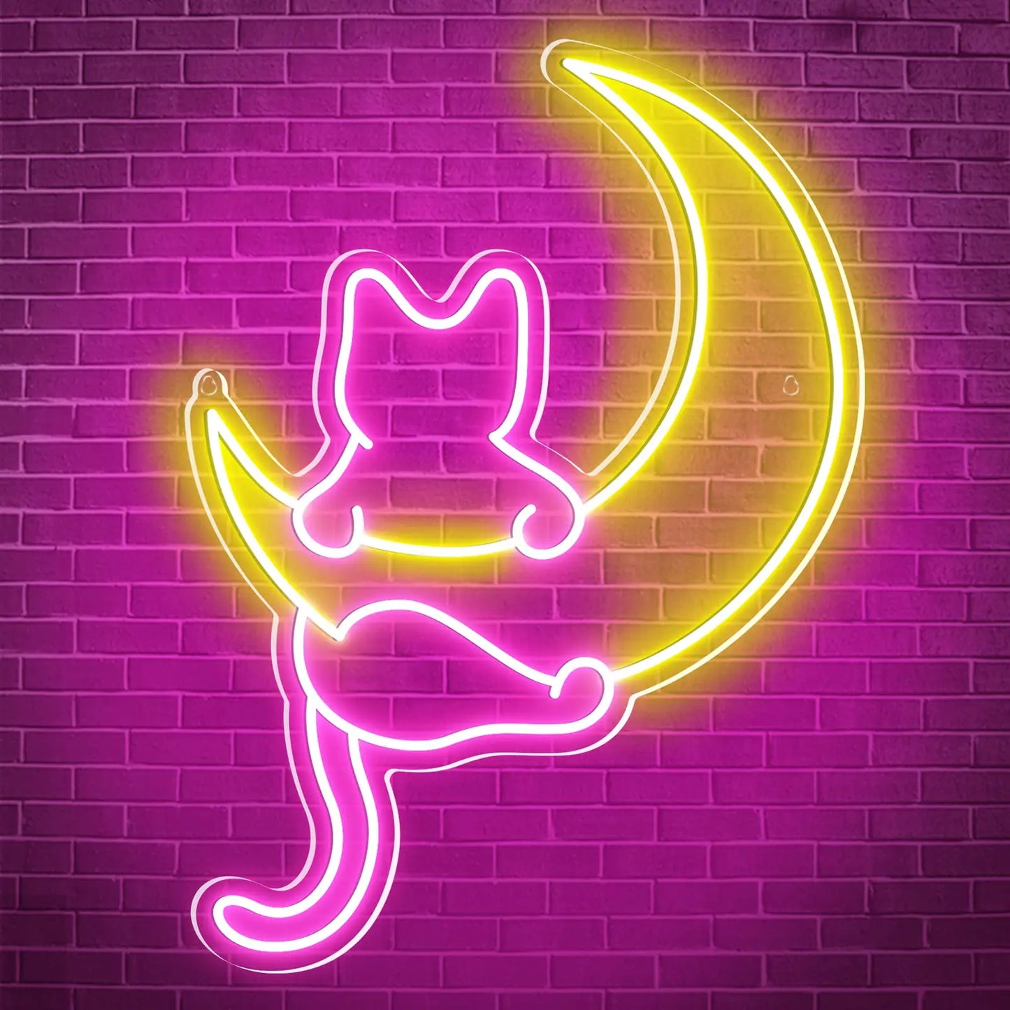 Anime Cat & Moon Neon Sign – LED Wall Decor Light for Bedroom, Home, and Gift