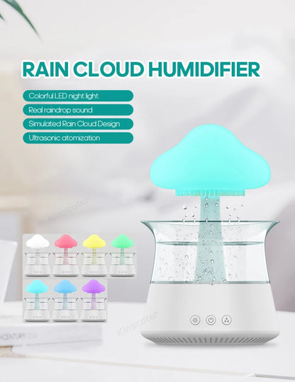 Rain Cloud Air Humidifiers 300ml with 7 Colors Mood Light Aroma Diffuser White Noise Raindrop Humidifiers for Home Bedroom Gift