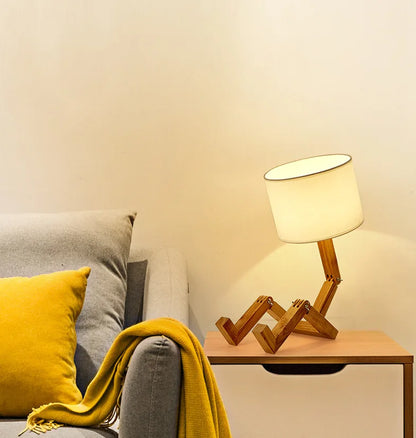 Wooden Robot Table Lamp – Creative Nordic Desk Lamp for Modern Home Decor