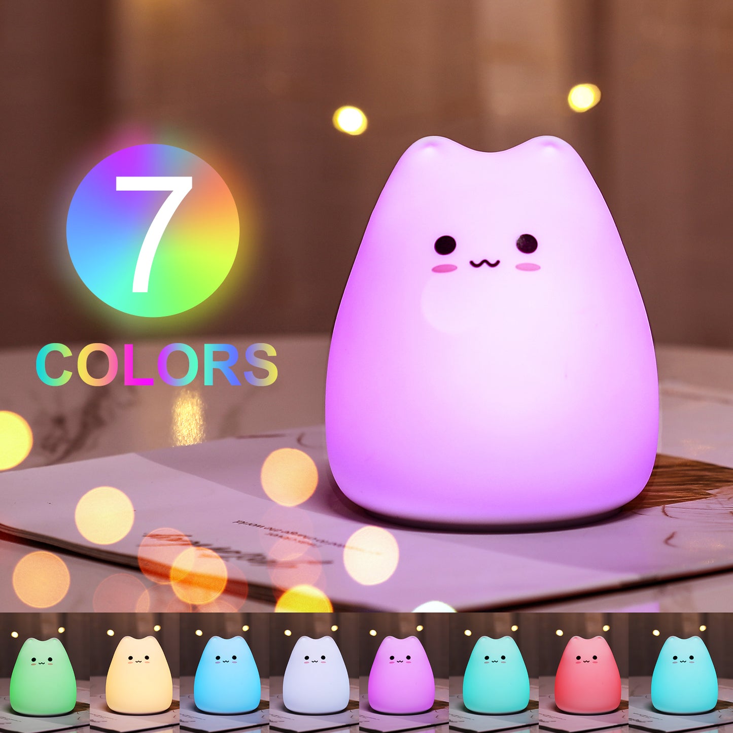 Mini Cat Night Lamp – 7-Color Touch-Control LED Light for Bedroom, Eye-Friendly and Portable