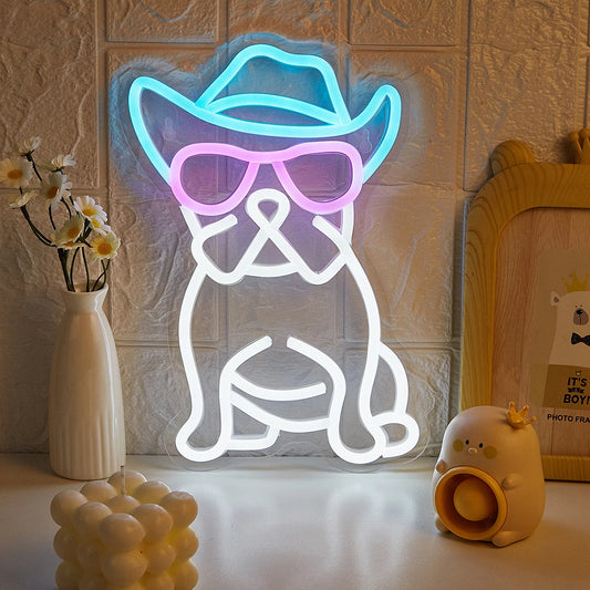 Cartoon Bulldog LED Neon Sign – USB-Powered 3D Wall Art for Game Room, Bedroom, or Living Room