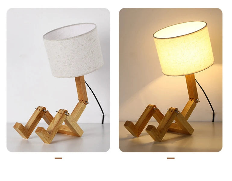 Wooden Robot Table Lamp – Creative Nordic Desk Lamp for Modern Home Decor