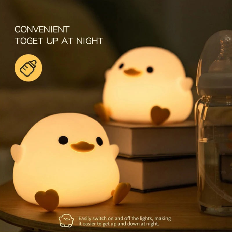 Doudou Duck Night Light – Soft Light Silicone Lamp, USB Rechargeable, Adjustable Brightness