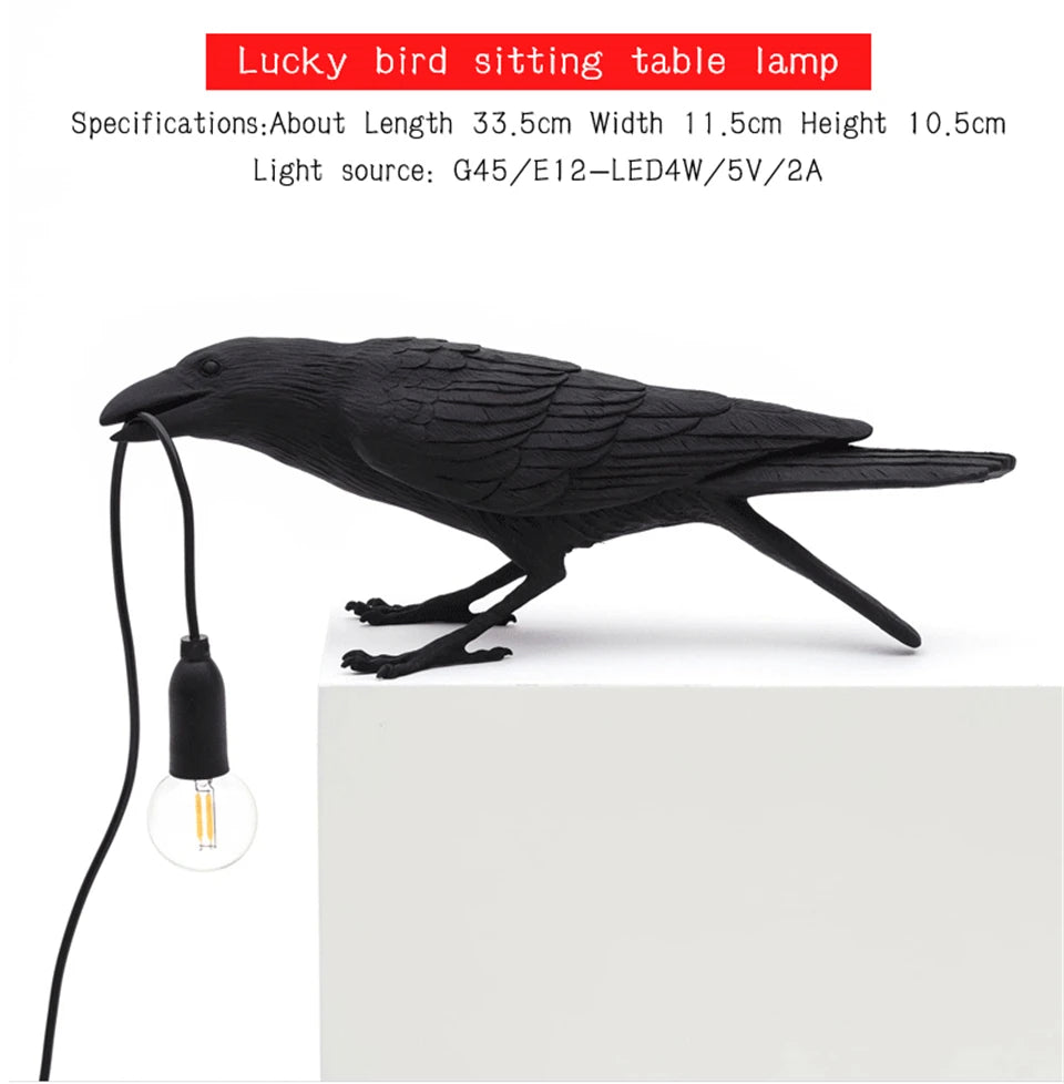 Nordic Lucky Bird Table Lamp – Creative Resin Lighting Fixture for Bedroom and Living Room