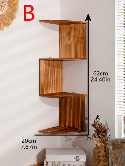 5-Tier Wooden Corner Floating Shelves – Wall-Mounted Storage for Kitchen, Living Room, or Bedroom