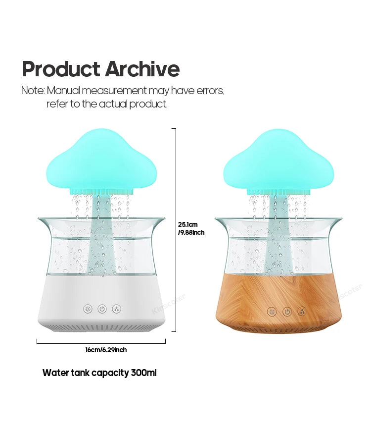 Rain Cloud Air Humidifiers 300ml with 7 Colors Mood Light Aroma Diffuser White Noise Raindrop Humidifiers for Home Bedroom Gift