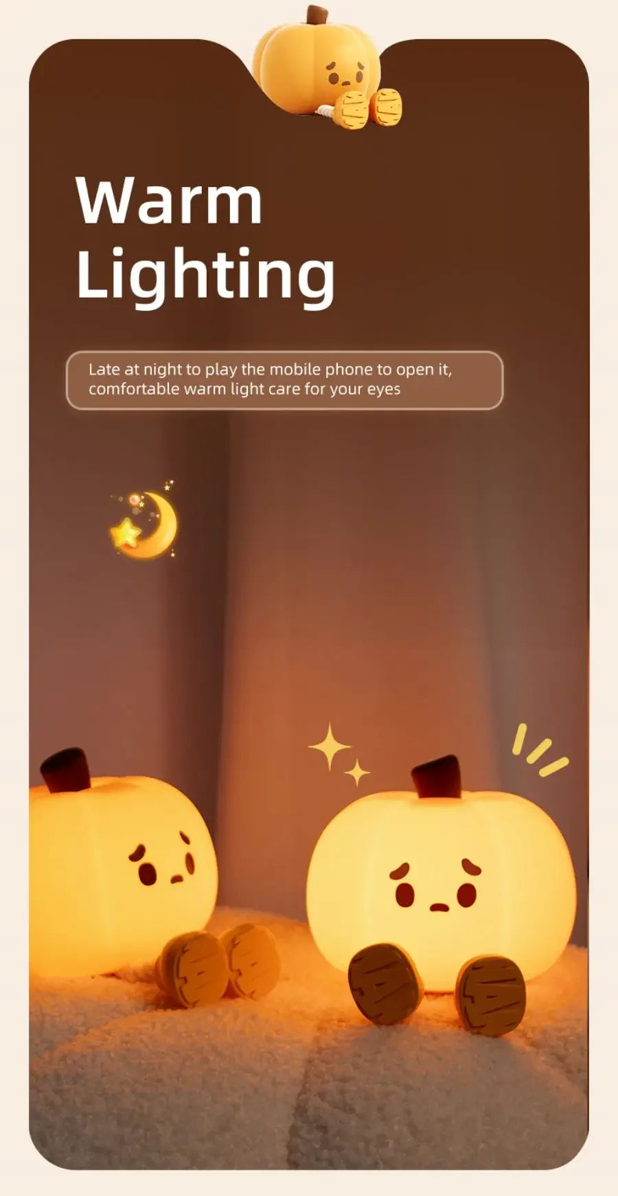 Pumpkin Silicone Night Light – Rechargeable LED Touch Lamp with Adjustable Brightness