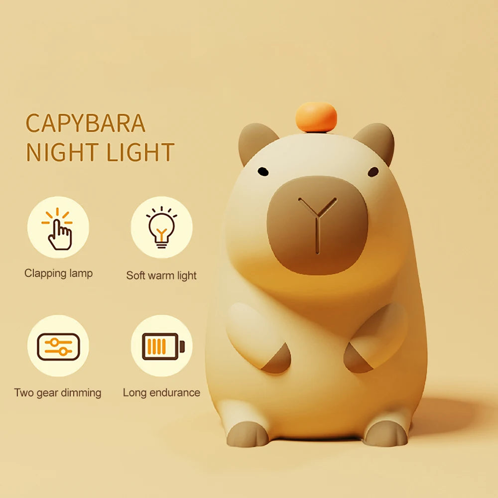 Capybara Silicone Night Light – USB Rechargeable, Dimmable Sleep Lamp for Cozy Decor