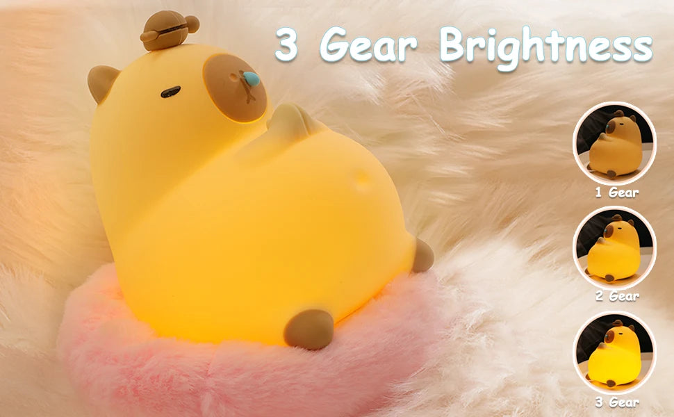 Capybara Silicone Night Light – USB Rechargeable, Dimmable Sleep Lamp for Cozy Decor