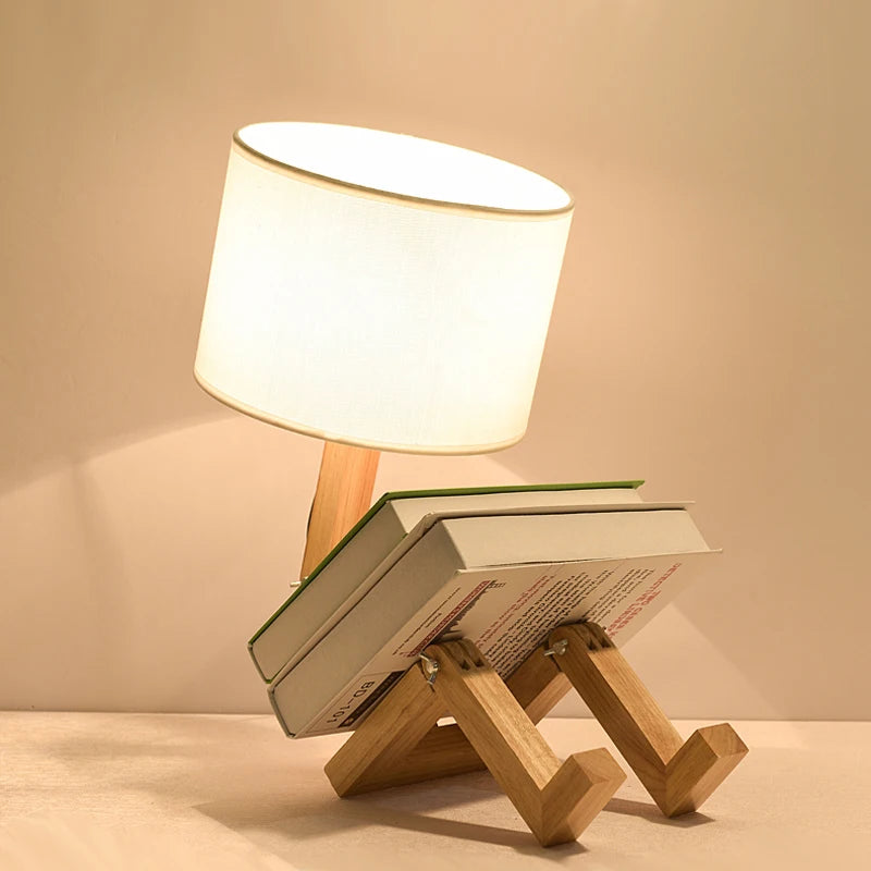 Wooden Robot Table Lamp – Creative Nordic Desk Lamp for Modern Home Decor