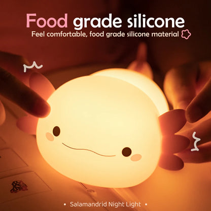 Axolotl Night Light – Portable USB Rechargeable Silicone Lamp with Adjustable Brightness