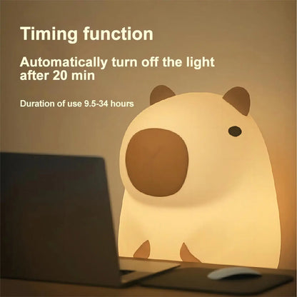 Capybara Silicone Night Light – USB Rechargeable, Dimmable Sleep Lamp for Cozy Decor