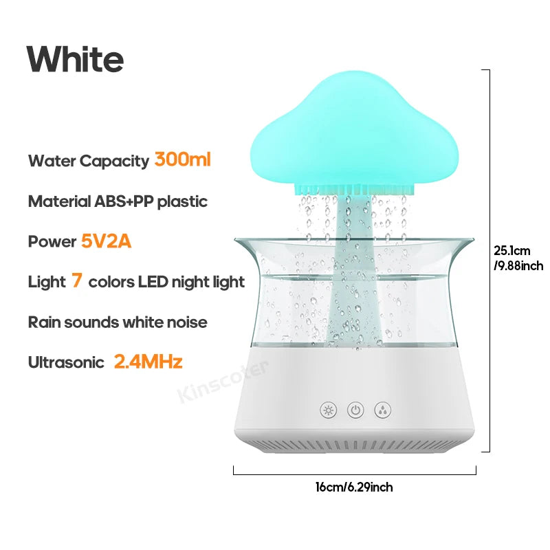 Rain Cloud Air Humidifiers 300ml with 7 Colors Mood Light Aroma Diffuser White Noise Raindrop Humidifiers for Home Bedroom Gift