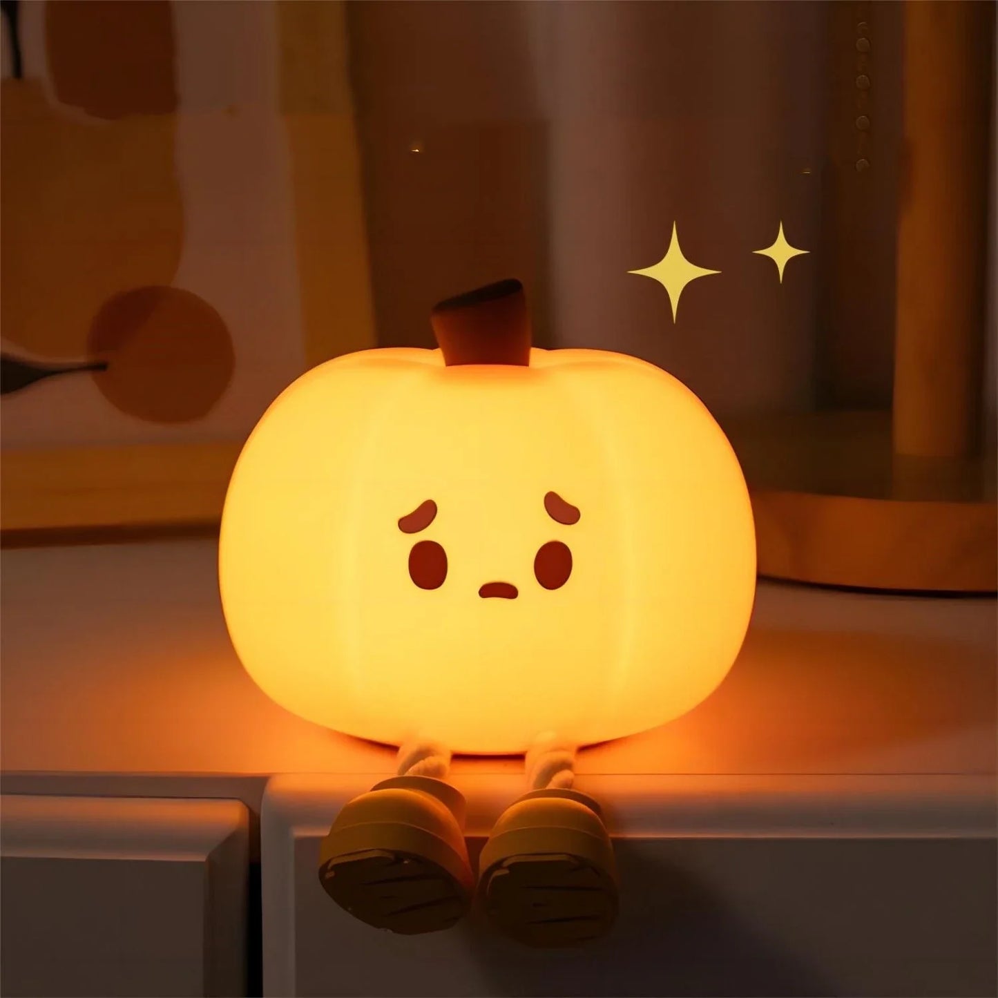 Pumpkin Silicone Night Light – Rechargeable LED Touch Lamp with Adjustable Brightness