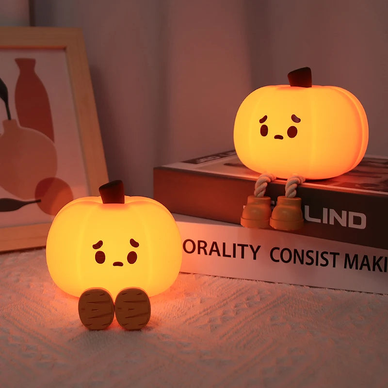 Pumpkin Silicone Night Light – Rechargeable LED Touch Lamp with Adjustable Brightness