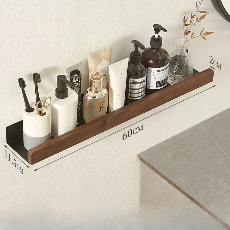 Bathroom Shelf – Solid Wood Wall-Mounted Shower Storage Rack, Punch-Free Toilet Organizer