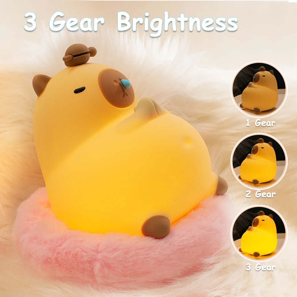 Capybara Silicone Night Light – USB Rechargeable, Dimmable Sleep Lamp for Cozy Decor