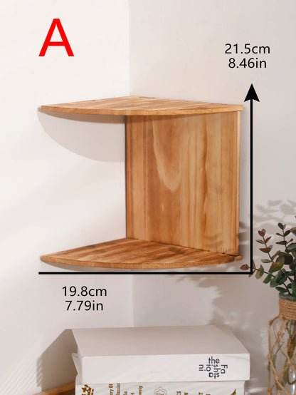 5-Tier Wooden Corner Floating Shelves – Wall-Mounted Storage for Kitchen, Living Room, or Bedroom