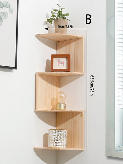 5-Tier Wooden Corner Floating Shelves – Wall-Mounted Storage for Kitchen, Living Room, or Bedroom