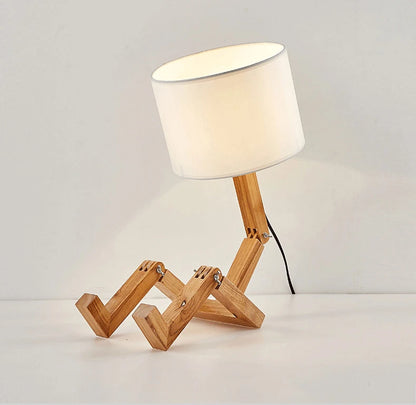 Wooden Robot Table Lamp – Creative Nordic Desk Lamp for Modern Home Decor