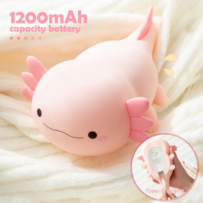 Axolotl Night Light – Portable USB Rechargeable Silicone Lamp with Adjustable Brightness