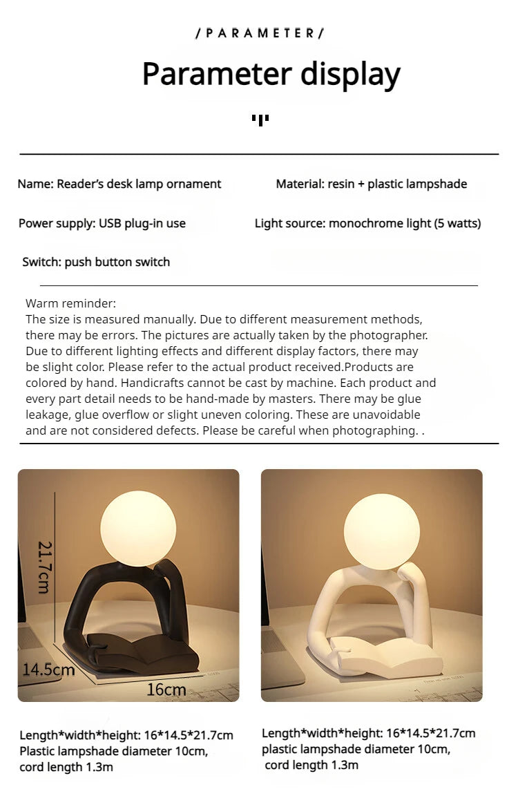 Modern Reader Desk Lamp Ornament – Resin Decorative Light for Desk and Home Decor